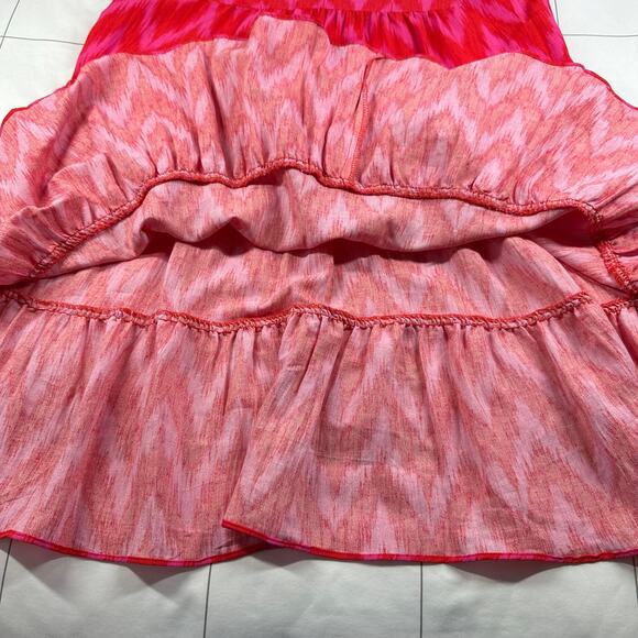 Pomander Place Dress Womens Medium Pink Kenzo Ikat Chevron Tiered Long Sleeve - Picture 8 of 11